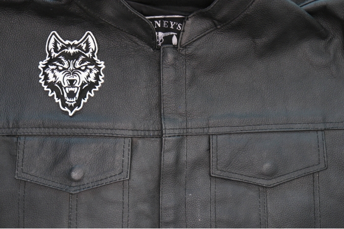 Wolf Stare Patch shown on leather vest