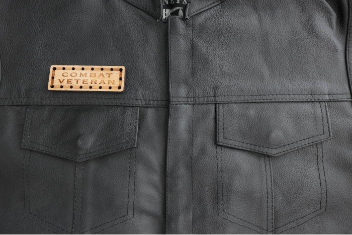 Combat Veteran Oak Wood Patch shown on leather vest