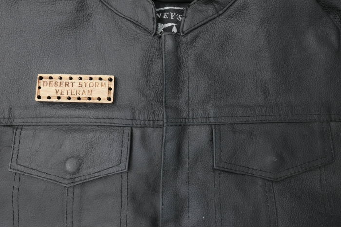 Desert Storm Veteran Oak Wood Patch shown on leather vest