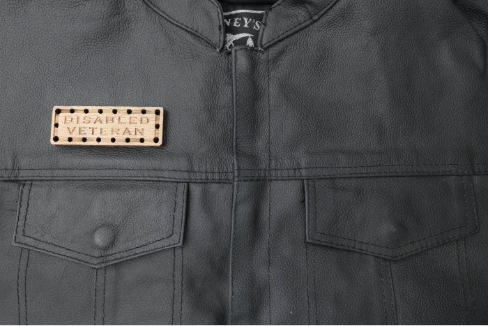Disabled Veteran Oak Wood Patch shown on leather vest
