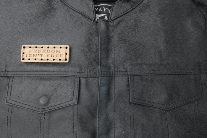 Freedom Isn't Free Oak Wood Patch shown on leather vest