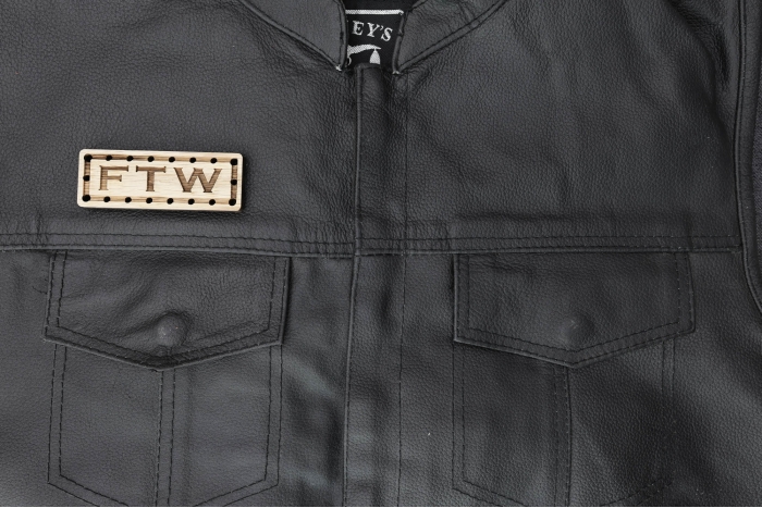 FTW Wood Oak Patch shown on leather vest