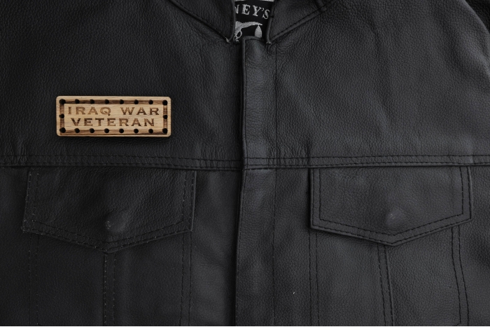 Iraq War Veteran Oak Wood Patch shown on leather vest