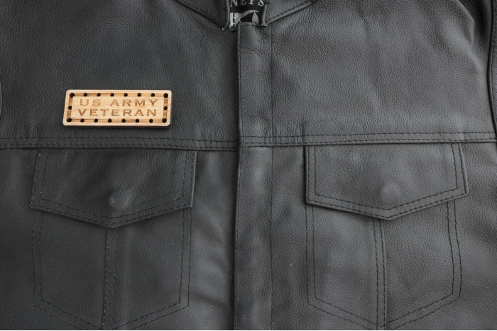 US Army  Veteran Oak Wood Patch shown on leather vest
