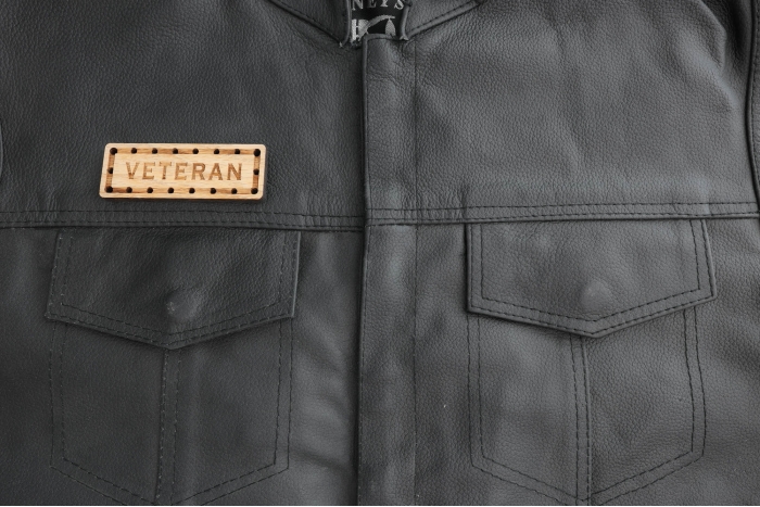 Veteran Oak Wood Patch shown on leather vest