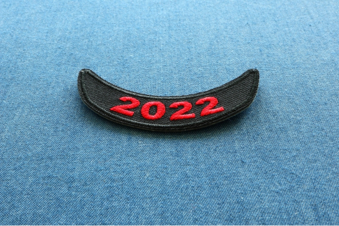 2022 Red Lower Rocker Year Patch diagonal view