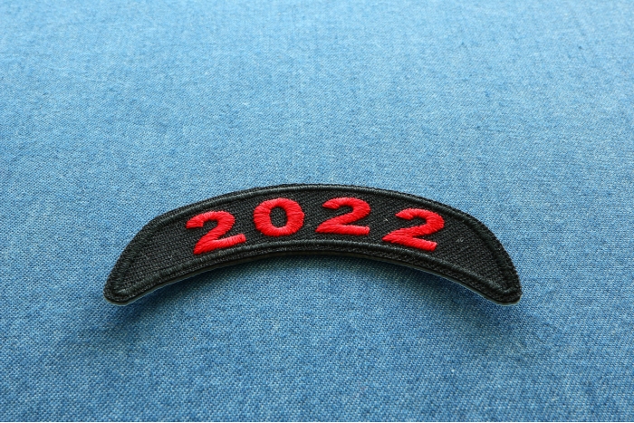 2022 Red Upper Rocker Year Patch diagonal view