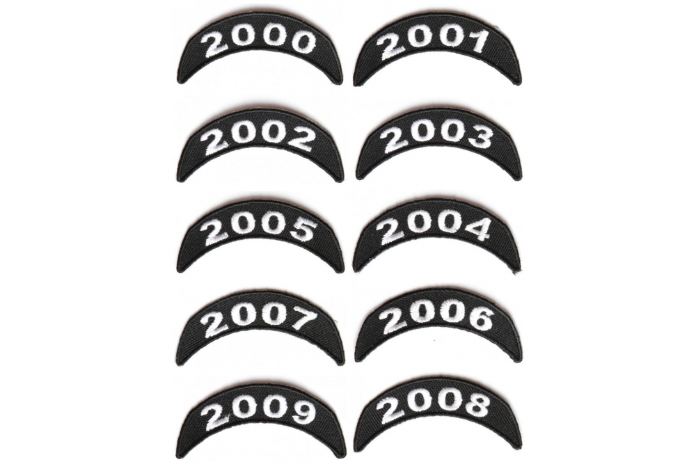Year Tab Patches 2000-2009 Small Upper Rockers Embroidered In Black and White