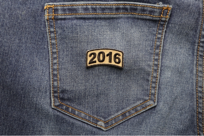 2016 Small Rocker Patch In Tan and Black shown on jeans