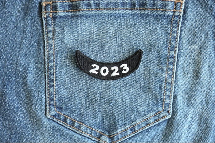 2023 Year Patch Lower Rocker White shown on jeans