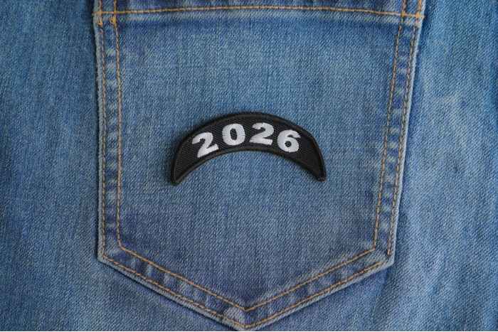 2026 Upper Rocker White Year Patch shown on jeans