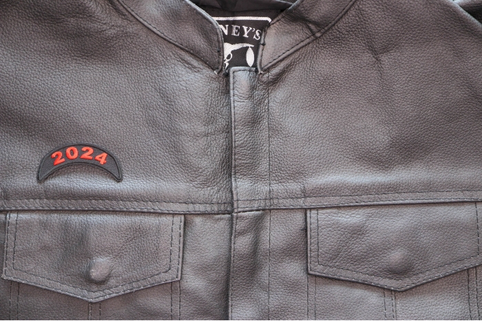 2024 Patch Upper Rocker Red shown on leather vest