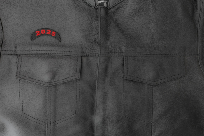 2025 Patch Upper Rocker Red shown on leather vest