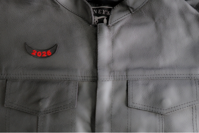 2026 Lower Rocker Red Year Patch shown on leather vest