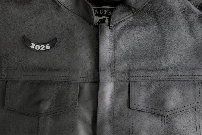 2026 Lower Rocker White Year Patch shown on leather vest