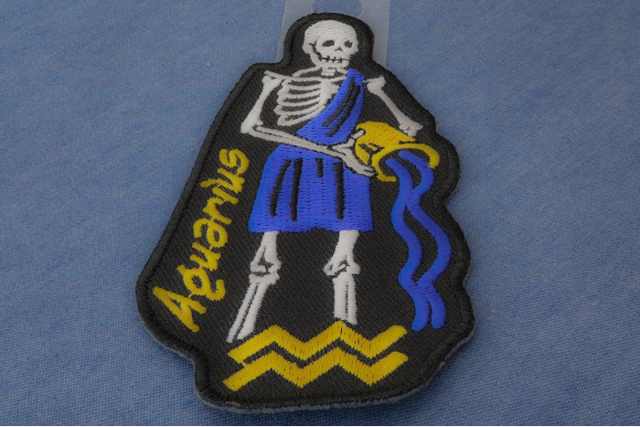 Aquarius Skull Zodiac Sign Patch diagonal view