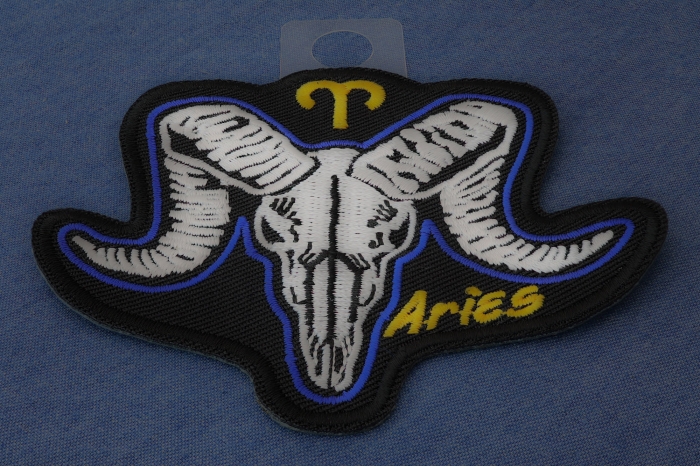 Aries Skull Zodiac Sign Patch diagonal view
