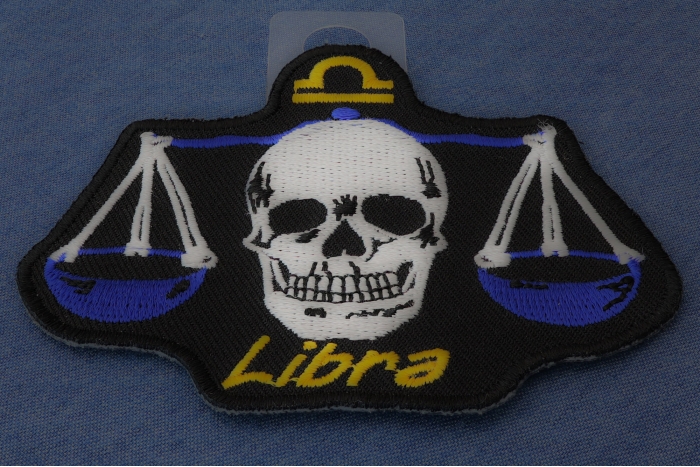Libra Skull Zodiac Sign Patch diagonal view