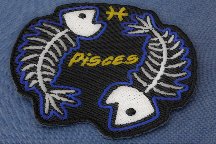 Pisces Skull Zodiac Sign Patch diagonal view