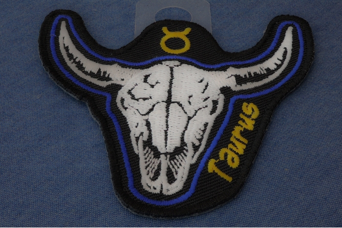 Taurus Skull Zodiac Sign Patch diagonal view