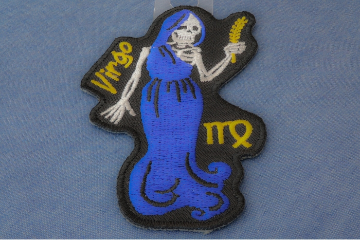 Virgo Skull Zodiac Patch diagonal view