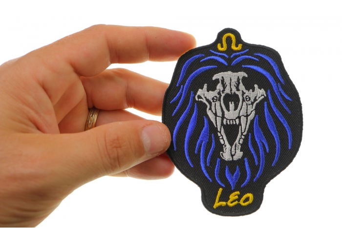 Leo Skull Zodiac Sign Patch, Skull Patches shown on hand for size comparison