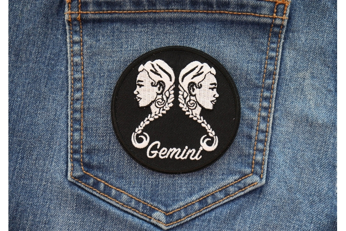 Gemini Zodiac Patch shown on jeans