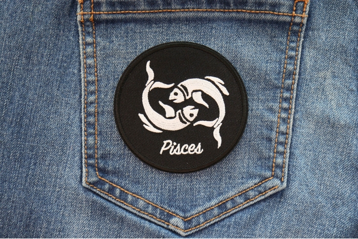 Pisces Zodiac Patch shown on jeans