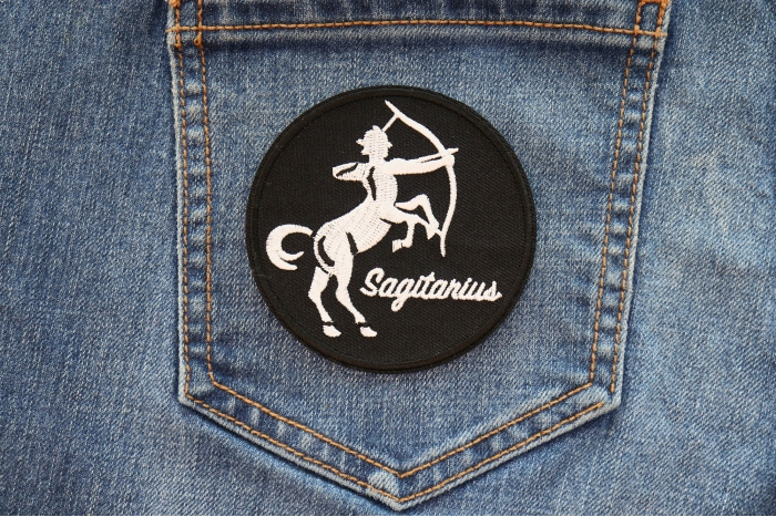 Sagittarius Zodiac Patch shown on jeans