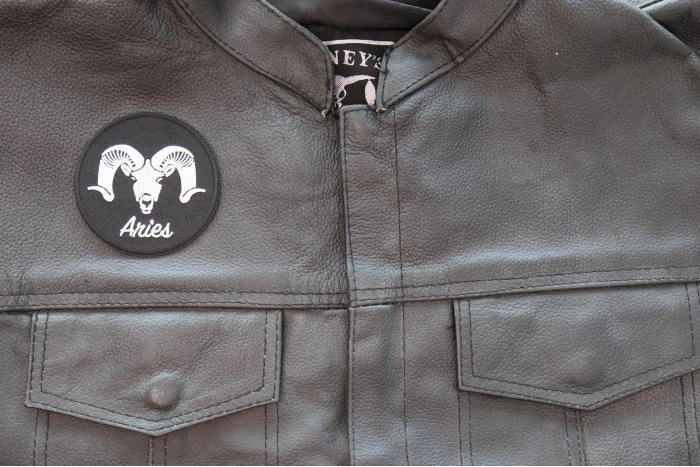 Aries Patch - Iron on - Embroidered shown on leather vest