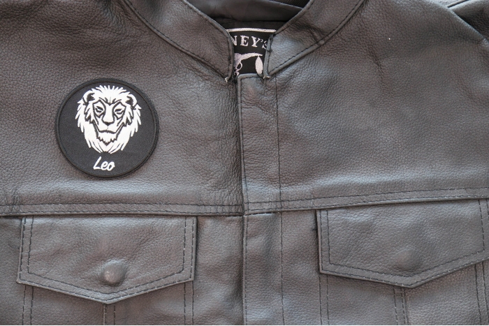 Leo Patch - Iron on - Embroidered shown on leather vest